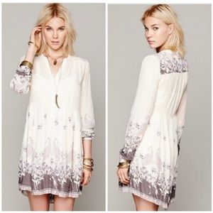 Free People “Sierra Valley” long sleeve cream & purple dress XS